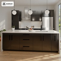 Meuble de cuisine en acrylique avec îlot, design minimaliste, fournitures pour projets domestiques, boîtes de rangement en contreplaqué et rangement coulissant
