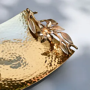 Round Art Deco Glass & <b>Crystal</b> Gold-Plated Platter Tray for Breakfast Snacks Coffee Table Decor - Product Image 1