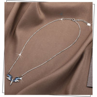 Collar de joyería de acero inoxidable de moda, regalo de cumpleaños Para Hija, collar de alas de Ángel de diamante CZ azul degradado delicado para mujer