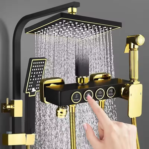 Robinet de douche moderne en acier inoxydable brossé de luxe à poignée unique avec pommeau de douche carré à jets pluie/doux/jet concentré/pause/ cascade - Product Image 2