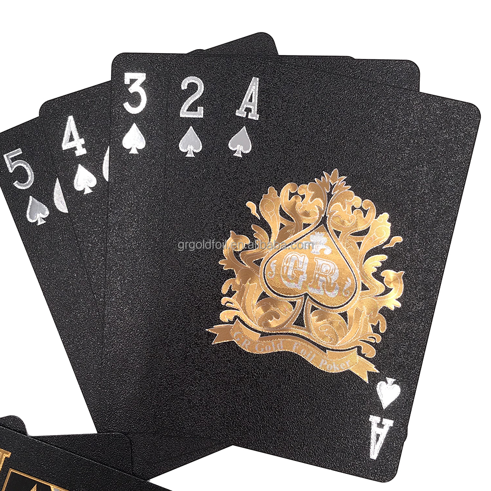 酷黑色箔扑克牌u.s美元设计黑色扑克金色黑色防水游戏卡接受定制
