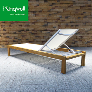 Chaise longue de piscine en teck pour l'extérieur, chaise longue de plage, chaise longue de jardin, chaise longue de loisirs en bois massif avec tissu en maille pour piscine - Product Image 3