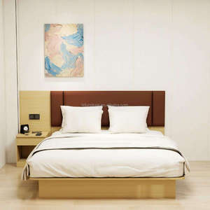 Cost Effective Hotel Twin <b>Single</b> <b>Bed</b> Set <b>Wooden</b> Combined Soft Headboard With Nightstand Factory Supply For Budget Homestay Motel - Product Image 6