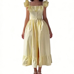 ชุดเดรสมิดิแต่งระบายลายทางของผู้หญิงชุดเดรสซันเดรสคอเหลี่ยมแบบติดกระดุมหน้าแฟชั่น - Product Image 2