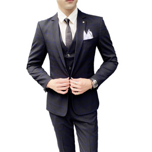Costume trois pièces pour <span class=keywords><strong>homme</strong></span>, style coréen, à carreaux, coupe ajustée, simple boutonnage, <span class=keywords><strong>tenue</strong></span> professionnelle formelle, idéal pour le témoin de <span class=keywords><strong>mariage</strong></span> - Product Image 5