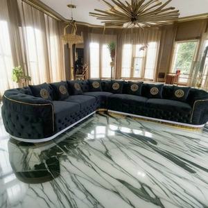 Canapé de Salon noir canapé en tissu de velours rembourré avec décor en acier inoxydable doré pour meubles de maison d'hôtes de salon Villa - Product Image 4