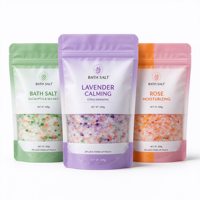 Sel de bain 500g en sachet refermable, naturel et biologique, aux senteurs de rose, lavande, eucalyptus et agrumes, pour bain relaxant, marque privée, coffret cadeau de sel de bain