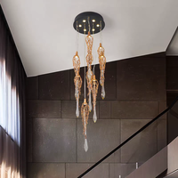 Lámpara de Araña de Cobre Artística, Creativa, Ajustable en Altura, con Cristales Grandes, Estilo Vintage, Moderna, para Vestíbulo de Villa o Escalera