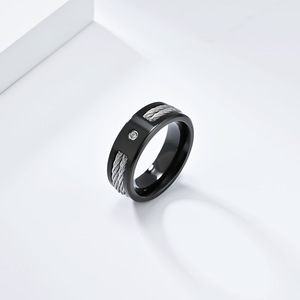 Bagues de mode en acier inoxydable, design corde métallique, incrustation de zircon, bijoux unisexes, couleurs or, noir, argent, K-R888 - Product Image 3