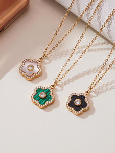 จี้สร้อยคอรูปดอกไม้ห้ากลีบ ดีไซน์ทันสมัย วัสดุสแตนเลสชุบทอง ประดับเพชรซิคอน พร้อมคริสตัลธรรมชาติเจียระไน - Product Image 5