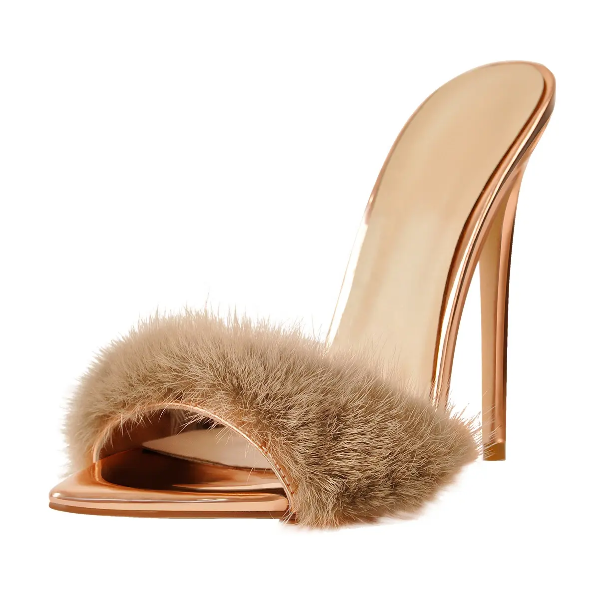 Open toe slides shoe women high heels sandal stiletto with fur
