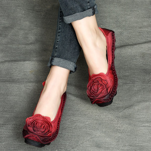 Zapatos Planos de Cuero Vacuno Genuino con Diseño Floral Étnico, Primavera 2026, Suela Suave, Mocasines para Mujer - Product Image 3