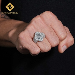 แหวนมอยซาไนต์รูปโคลเวอร์สี่แฉกแบบ Iced-Out เงินแท้ 925 แหวนฮิปฮอป เครื่องประดับแร็ปเปอร์สำหรับทุกเพศ - Product Image 5