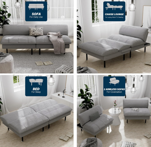 أريكة سرير إسفنجية على شكل حرف L عصرية رائجة، كرسي استرخاء صغير 4 في 1 متعدد الوظائف مع ظهر قابل للتعديل لغرفة المعيشة - Product Image 4