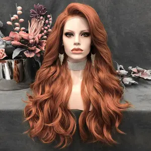 Celebridade 150% Densidade Loiro Ginger Lace Front Peruca Cabelo Sintético Perucas Com Linha Fina Natural