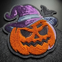 Nouveaux Patchs Thermocollants Géants en Chenille Brodés de Paillettes Citrouille Personnalisées pour Halloween 2026, Découpés au Laser pour Vêtements