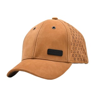 Oem Hat Factory Custom High Quality 6 Panel Original <b>Black</b> Adjustable Baseball Cap Laser Cut Hole Genuine Leather Baseball Hat - Product Image 6