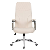 Chaise de bureau moderne de luxe pivotante à dossier haut, blanche, ergonomique, minimaliste, avec siège en cuir PU, hauteur réglable.