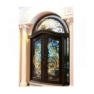 Entrée principale en fer forgé pour maison en métal, à <span class=keywords><strong>double</strong></span> entrée pour villa, à la maison, à coupure thermique. - Product Image 3