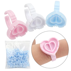 100Pcs Heart Shape Disposable <b>Lash</b> Glue Ring Pink Purple Blossom Cup <b>Adhesive</b> Holder - Product Image 6