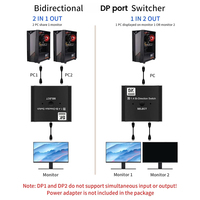 Commutateur KVM DP 8K 30Hz 4K 120Hz 2X1 Affichage Manuel DP Commutateur Bidirectionnel 2 Entrées 1 Sortie pour Ordinateur Moniteur Projecteur Téléviseur