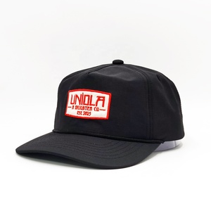 Casquette rétro vintage noire à 5 panneaux non structurée à profil bas avec logo brodé personnalisé et fermeture à pression - Product Image 1