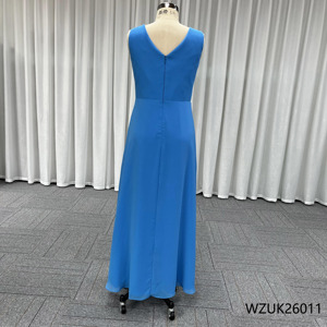 Abito <span class=keywords><strong>da</strong></span> Sera Lungo con Scollo a V Elegante per Cerimonie e Feste Abbigliamento Femminile Gracioso Abiti <span class=keywords><strong>da</strong></span> Sposa Blu Cielo - Product Image 4