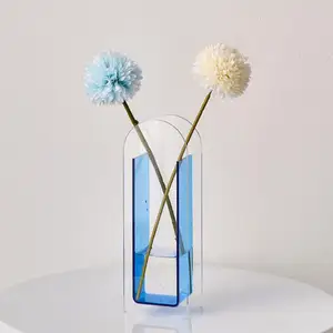 SAMINDS Modern Acrylic Flower Vase, Funky Geometric Arch Shape, Blue, 11#34;