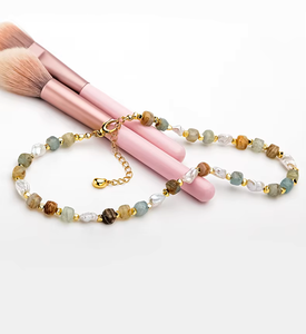 कस्टम उच्च गुणवत्ता वाले फैशन सुंदर 18 ksold चेन रंगीन प्राकृतिक पत्थर बहु परत ताजे पानी की मोती महिलाओं के लिए - Product Image 5