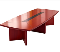 Table de conférence grande en bois rouge classique avec bordure en mélamine, pieds à double panneau et gestion des câbles pour salle de réunion, bureau, hôtel