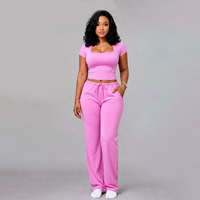 Ensemble de sport et fitness personnalisé avec logo OEM/ODM pour la gym : Crop top et pantalon large à taille élastique avec cordon de serrage