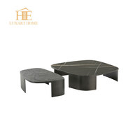 Furnitur Ruang Tamu Desain Baru Mewah Italia Meja Kopi Marmer Modern Set Meja Kopi Tengah Marmer Logam