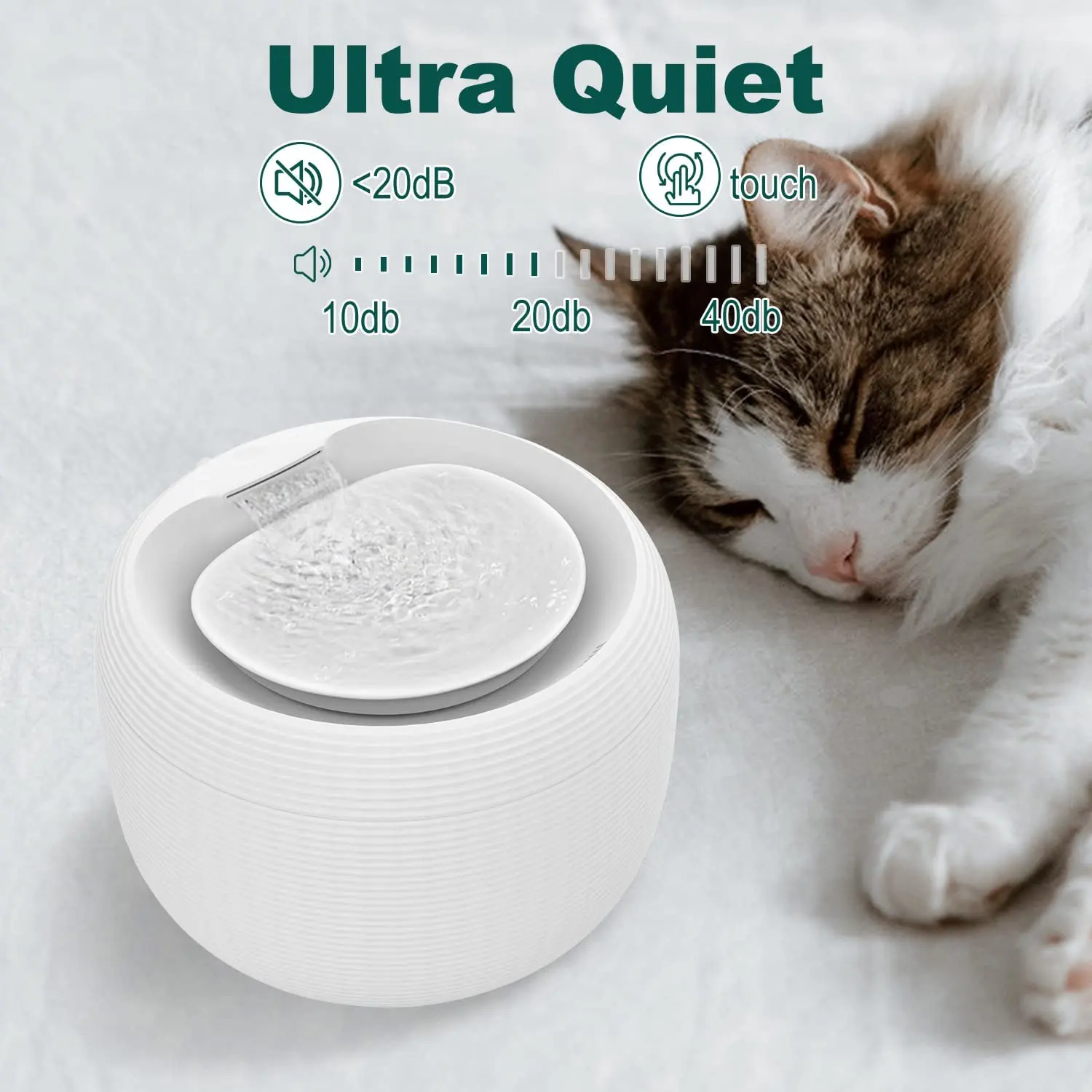 Fuente de agua Ultra silenciosa para mascotas, dispensador de agua automático con bomba inteligente, 84oz/2.5L