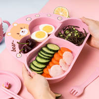 Couverts écologiques en fibre de bambou de qualité alimentaire Ensemble d'assiettes et de bols pour enfants avec dessin animé mignon Assiette de séparation pour enfants Vaisselle pour bébé