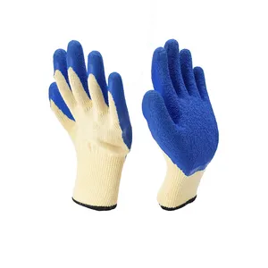 10 g 5 fäden gelb polyester-baumwolle blau latex gewellt lackierung sicherheit latex beschichtete arbeitshandschuhe