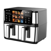 Freidora de Aire de Doble Cesta de Acero Inoxidable con Pantalla Táctil, 2200W, 8L/10L, 12 Menús, Horno Freidora de Aire de Doble Olla