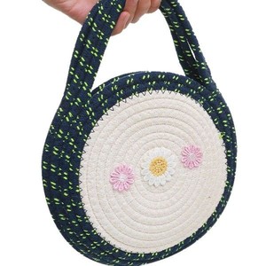 Solid color creative <b>straw</b> woven <b>bag</b> for women, fresh and fashionable cotton rope woven <b>bag</b>, vacation style women's shoulder - Product Image 5