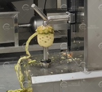 Automatische commerciële ananas schil- en snijmachine set voor fruitverwerkingslijn, optionele snijgroottes van 1-8 mm, op maat gemaakt.