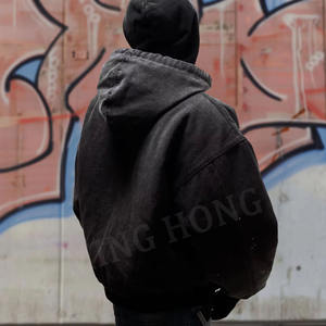 Design du fabricant Diverses couleurs pour hommes Dtg Print Street Cropped Washed Zip Hoodie - Product Image 5