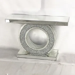 Juego de mesa de consola de cristal plateado con espejo moderno para sala de estar