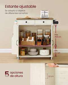 Chariot <span class=keywords><strong>de</strong></span> rangement <span class=keywords><strong>de</strong></span> <span class=keywords><strong>cuisine</strong></span> <span class=keywords><strong>VASAGLE</strong></span> blanc, îlot <span class=keywords><strong>de</strong></span> <span class=keywords><strong>cuisine</strong></span> avec étagère à épices, chariot roulant sur roulettes - Product Image 4