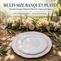 Service de vaisselle en porcelaine vintage rose à bord festonné, assiettes en céramique pour hôtels de luxe, banquets de mariage, location en gros