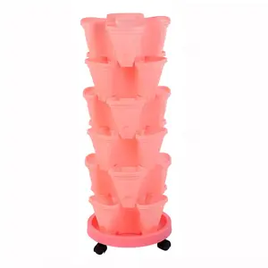 Flower Herb 6-Tier Self Watering Stand Stacking Planting Pot Tower Large Plastic Stackable Vertical Gardening Strawberry Planter