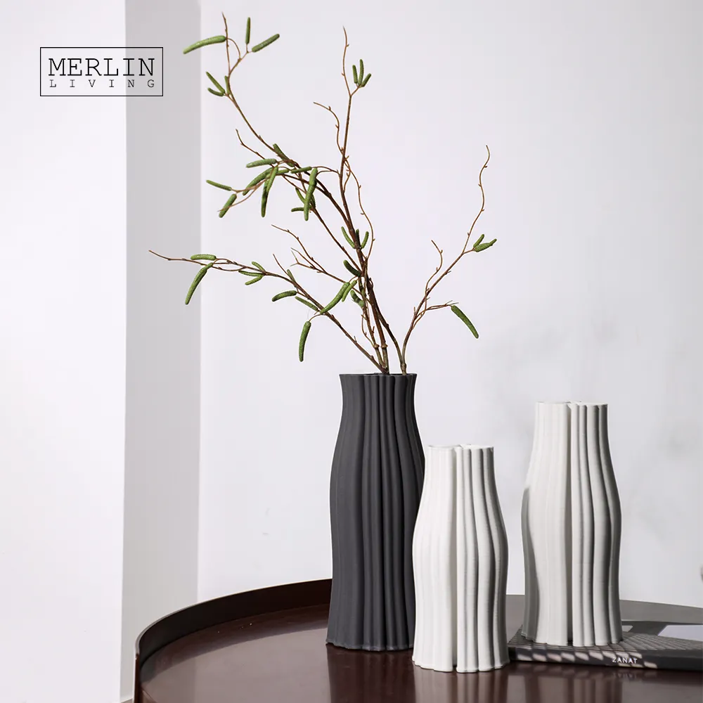 Merlin Living Impression 3D Vase Moderne Décor À La Maison Vase Linéaire Haut Étage Fleur Vase Pour Chaozhou Céramique Usine OEMODM Personnalisé