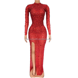 Dropshipping Col Haut Maxi Soirée Diamants Dorés Brillants Pierres Manches Longues Taille Empire XL pour Fancy Feasts - Product Image 2