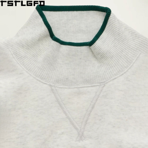 Sweat-shirt à col montant coupé-cousu pour homme, gris chiné, pull oversize en polaire, streetwear, vente en gros - Product Image 2
