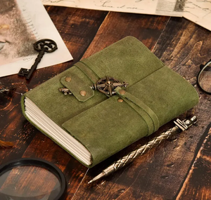 Classic Handmade Green Leather Vintage Green Leather Journal Compass Charm, Handmade Paper <b>Diary</b>, Travel <b>Notebooks</b> - Product Image 3