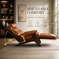Vintage-Stil Mittelalterliches Design Echtleder-Sofa Chaiselongue Sessel Holzbeine Rutschfeste Fußauflage für Wohnzimmer Balkon