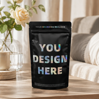 Sachets refermables personnalisés en plastique noir mat holographique, vierges et imprimables, pour emballage de détail et rangement