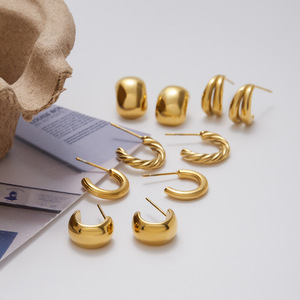 <b>Cuff</b> <b>Earrings</b> Geometric C Shape 14K Gold Stainless Steel Unisex Fashion Jewelry - Product Image 4